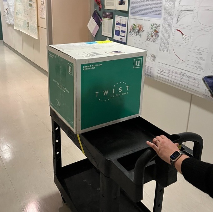 A shipment of synthesized DNA arrives from Twist Bioscience